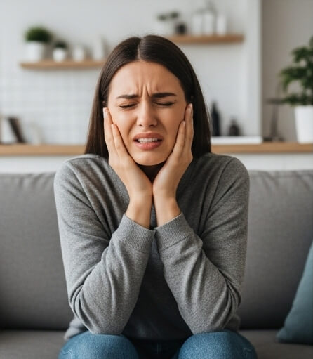 Women image in tooth pain - Emergency dentist Leatherhead